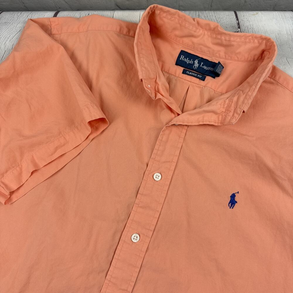 Ralph Lauren Mens Salmon Coral Orange Classic Fit Shirt Size XL